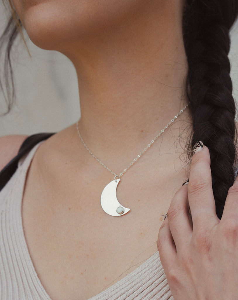 Celestial Opal Moon Necklace - Choose Your Metal