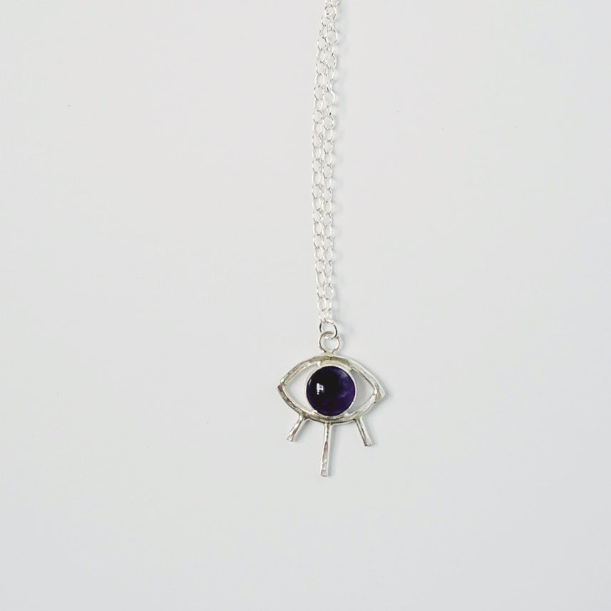 Gemstone Evil Eye Necklace in Sterling Silver - Choose Your Gemstone