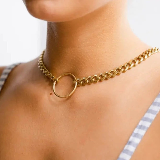 Brass Thick Circle Chain Necklace