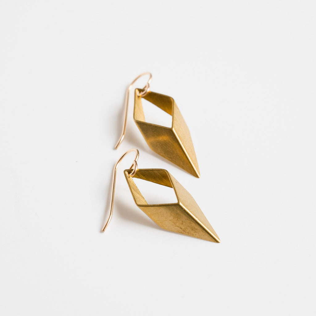 metrix jewelry - brass geometric diamond drop earrings