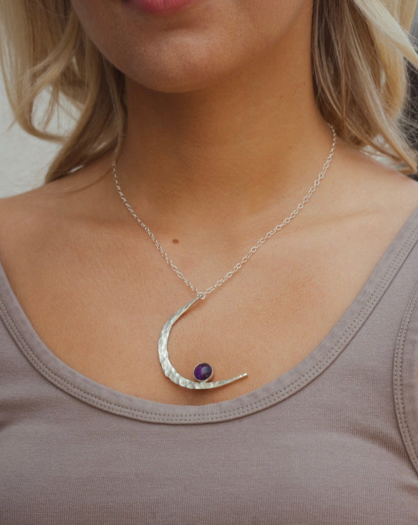 Hammered Moon Necklace - Choose Your Metal and Gemstone