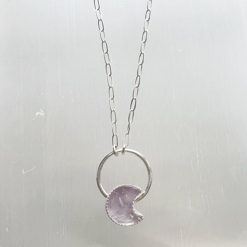 Amethyst Moon and Circle Sterling Silver Necklace