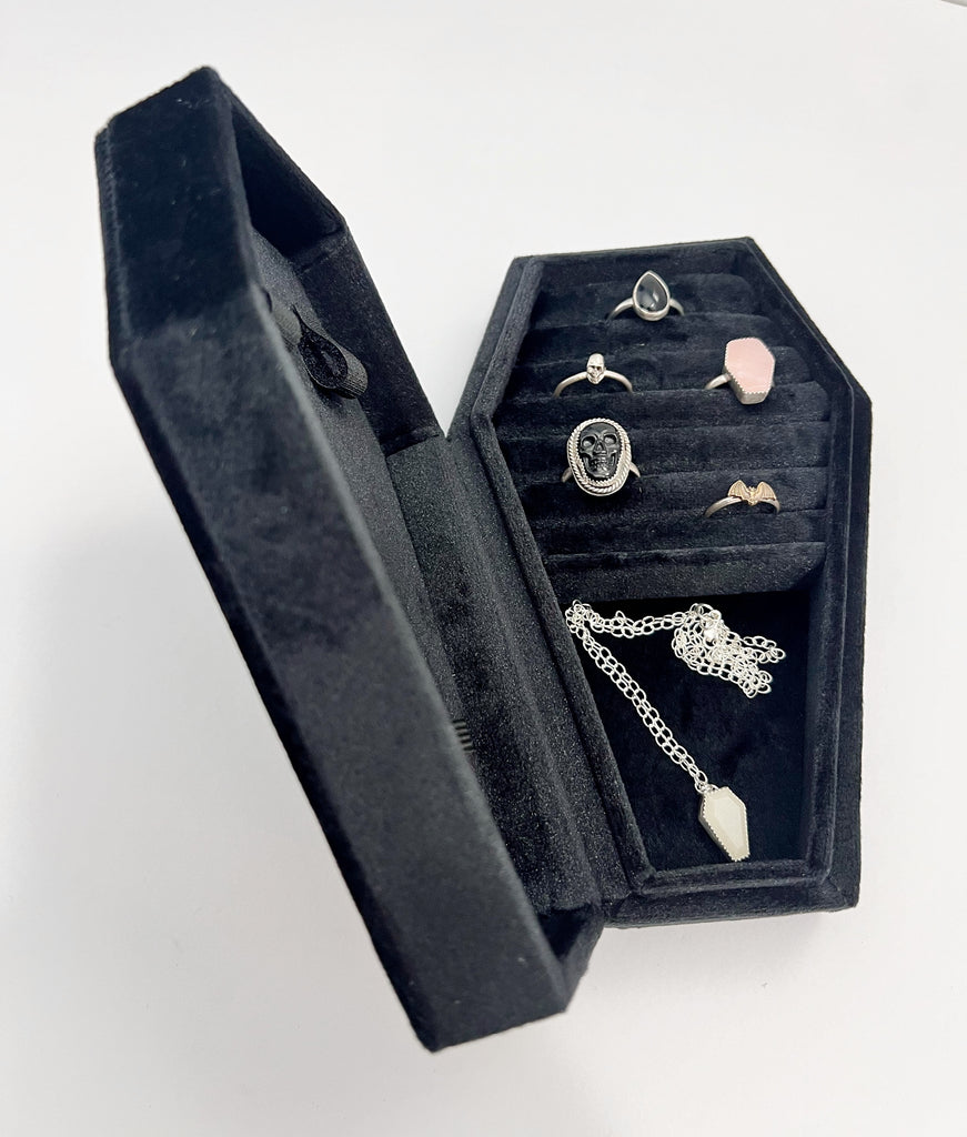 coffin shaped jewelry box; goth jewelry box