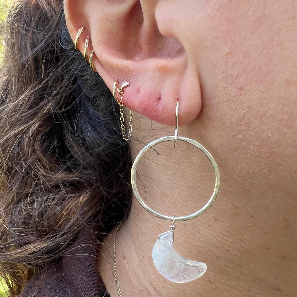 Sterling Silver and Moonstone Moon Earrings