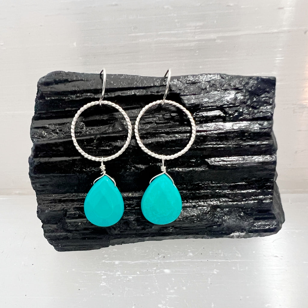 turquoise and sterling silver gemstone drop earrings