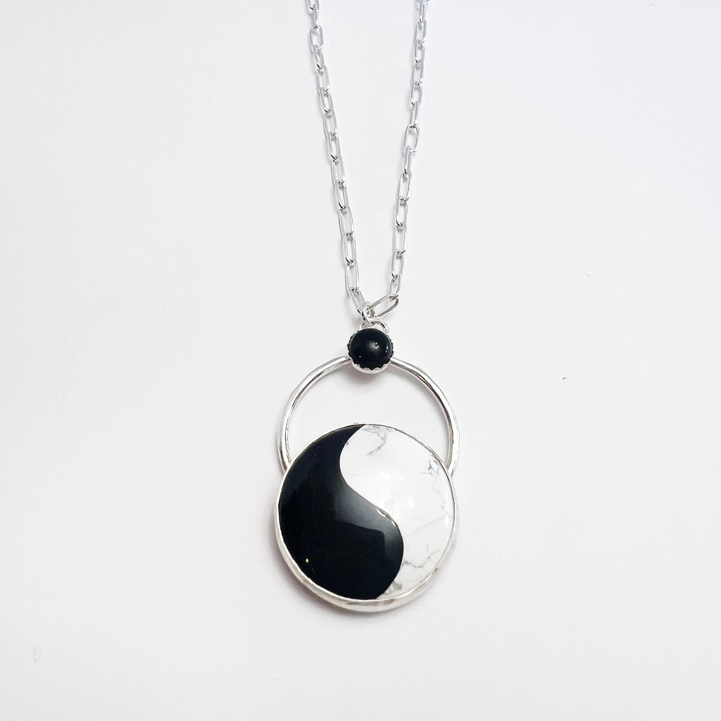 yin yang gemstone necklace in sterling silver