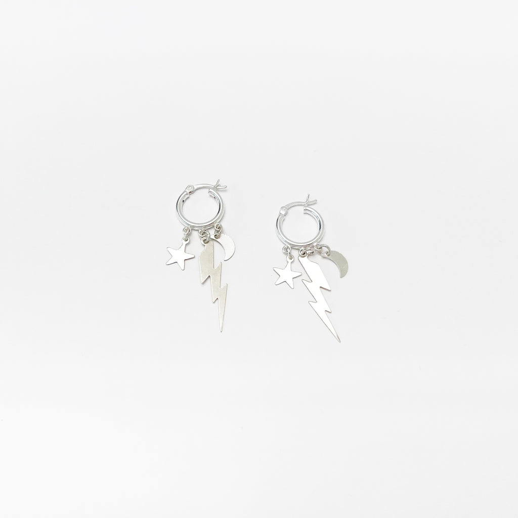 sterling silver celestial charm hoop earrings