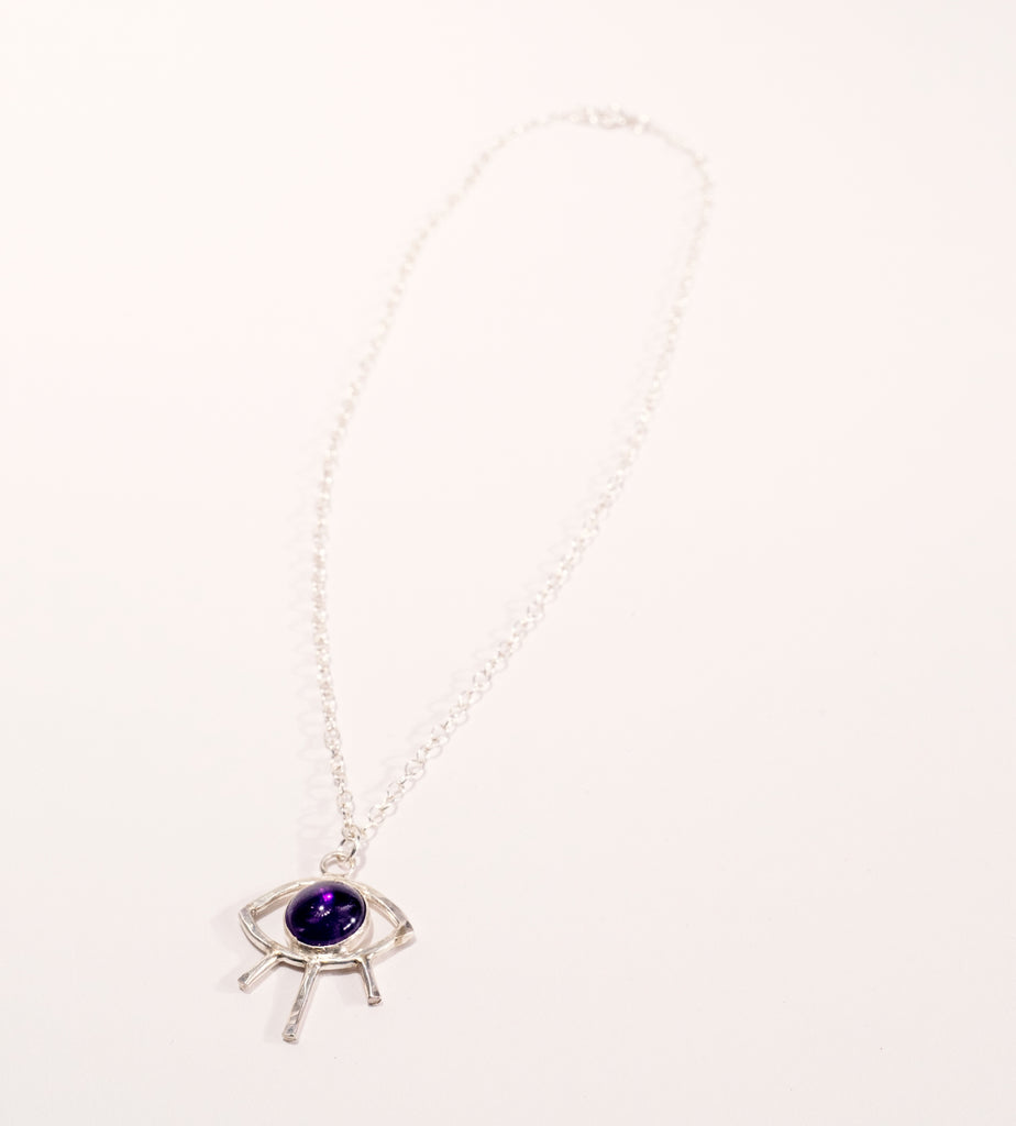 amethyst and sterling silver evil eye necklace