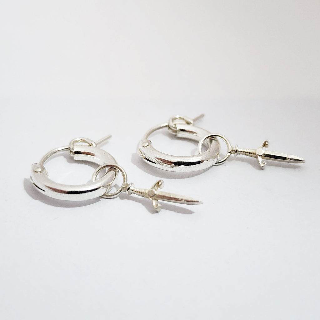 sterling silver dagger charm hoop earrings