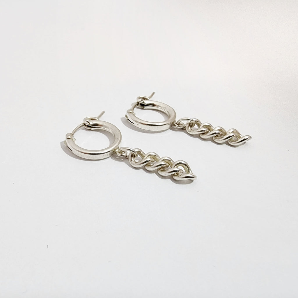 Sterling Silver Chain Drop Huggie Hoop Earrings