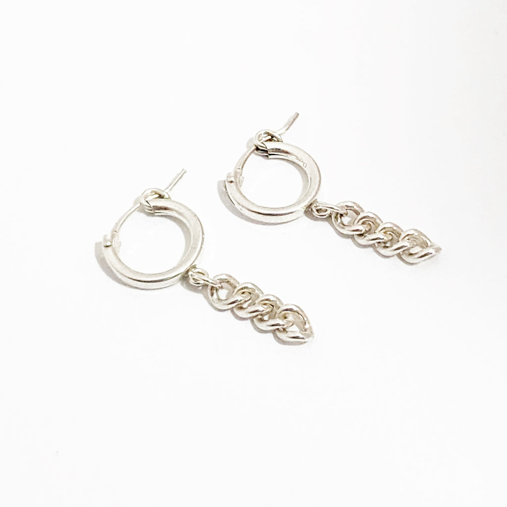 sterling silver chain drop huggie hoop earrings
