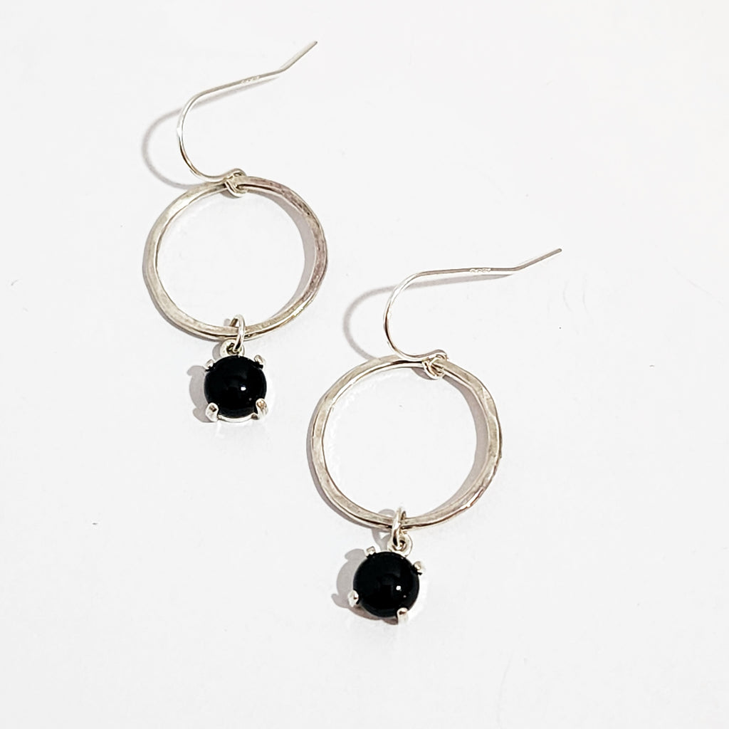 Hammered Circle Gemstone Earrings in Sterling Silver