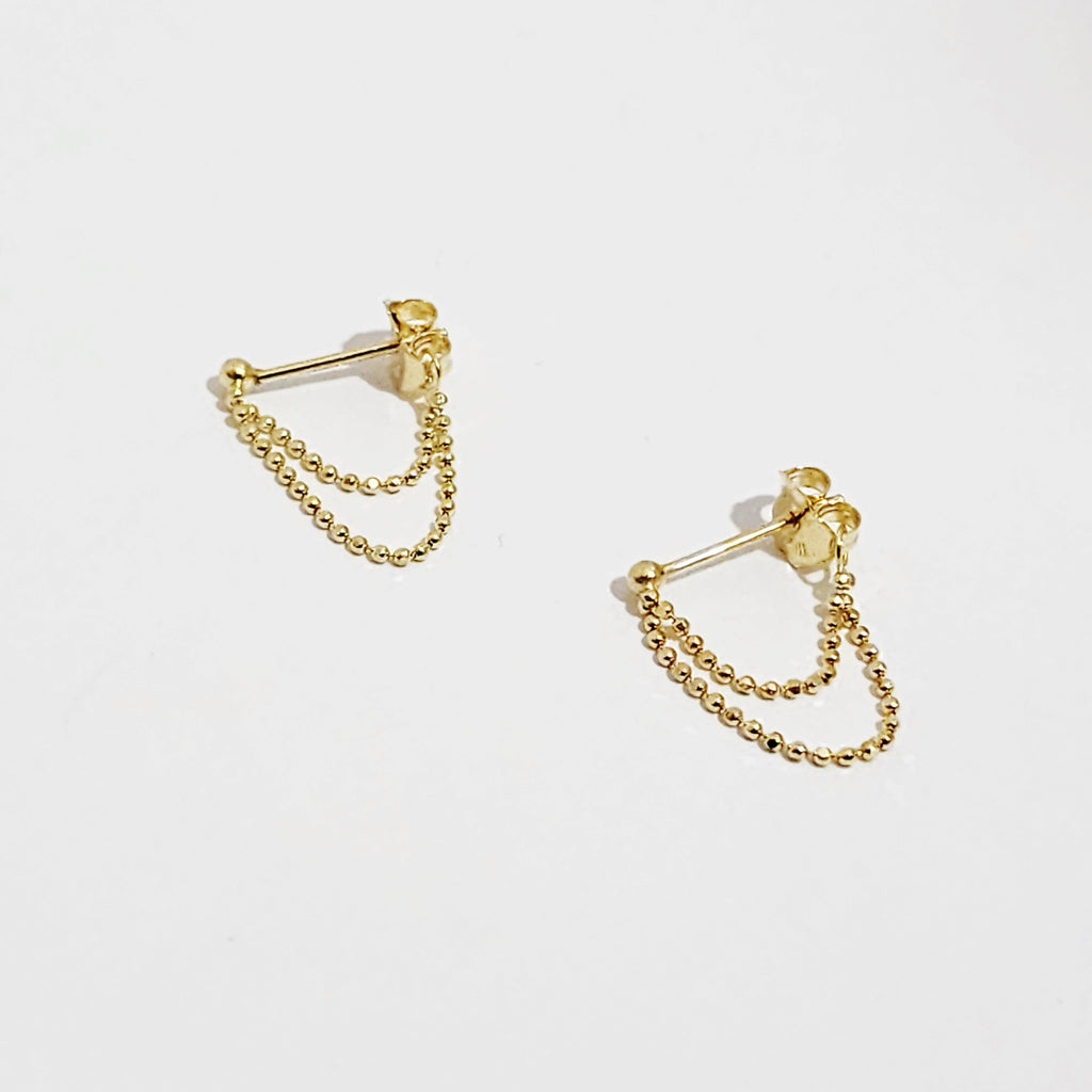 Double Chain Drop Earrings in 14 Karat Yellow Gold