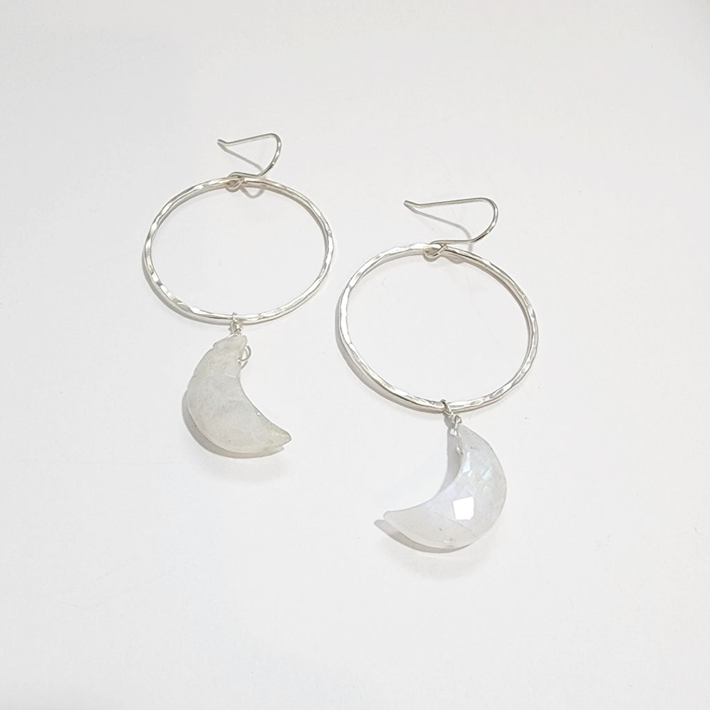 Sterling Silver and Moonstone Moon Earrings