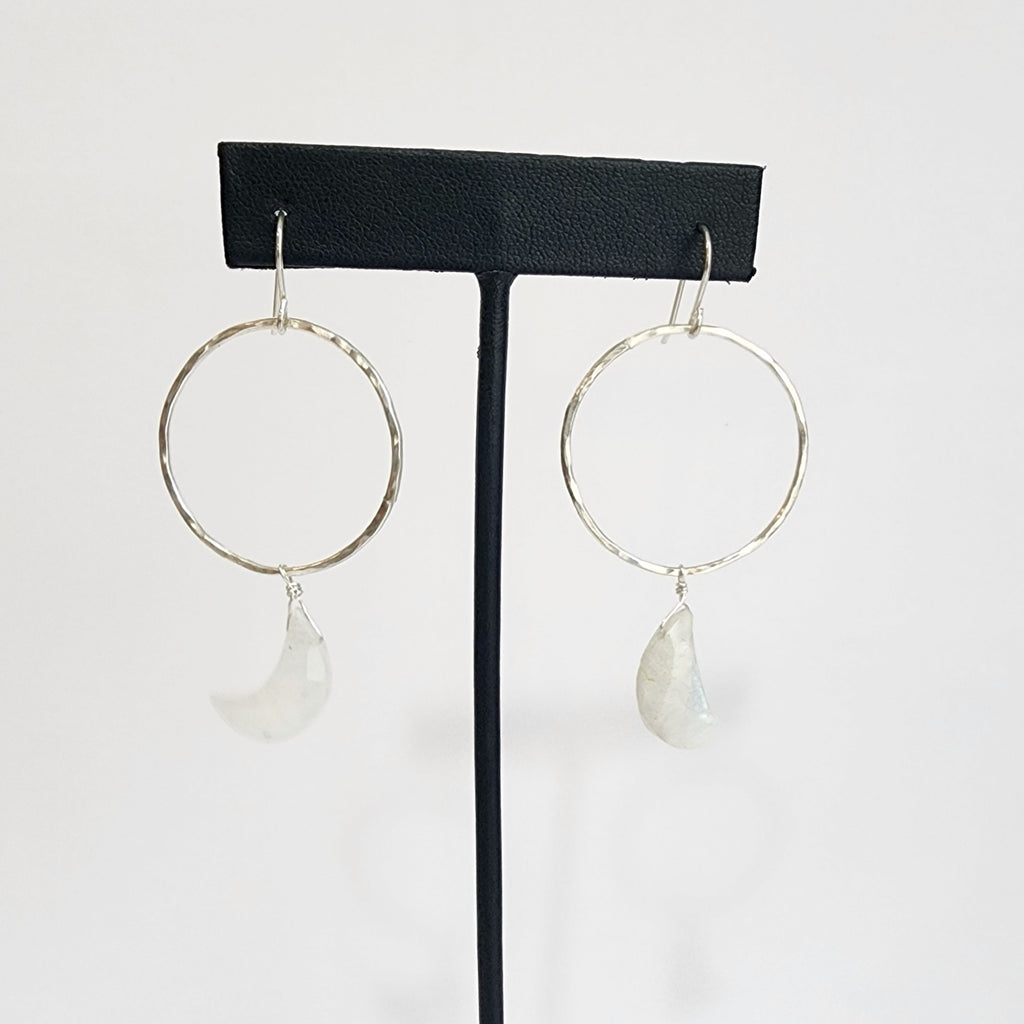 Sterling Silver and Moonstone Moon Earrings