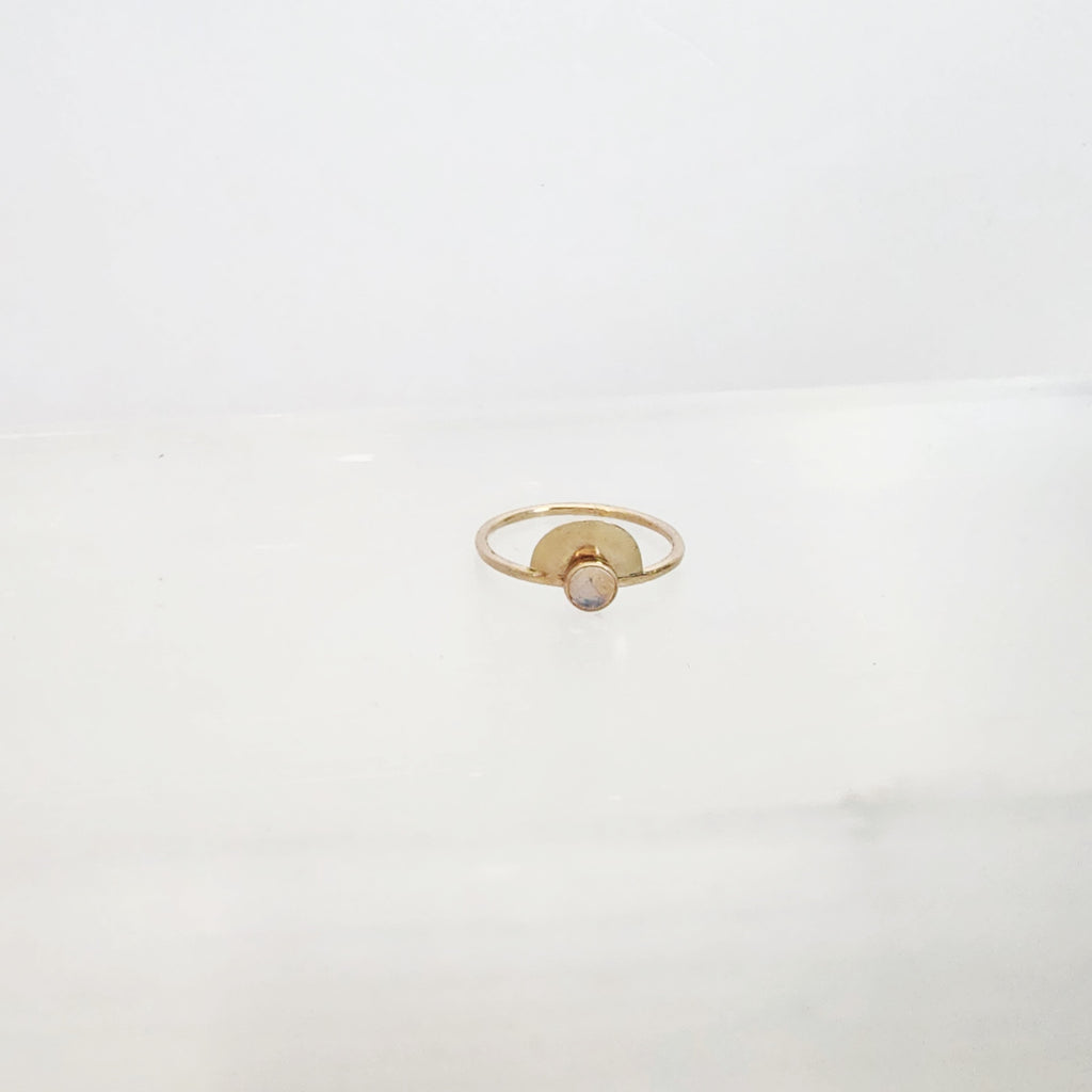 Semi Circle Gemstone Ring in 14 Karat Yellow Gold / Moonstone Size 6