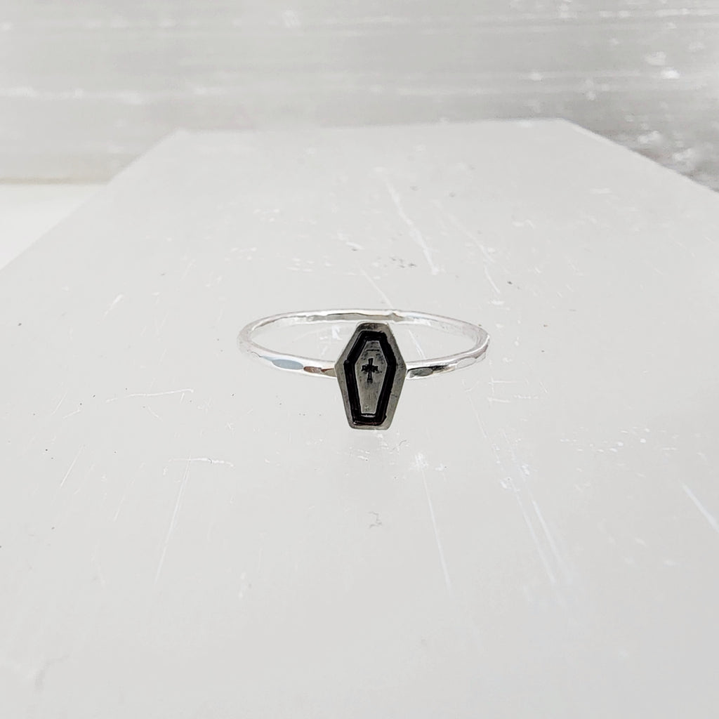 Dainty Coffin Stacking Ring; Halloween Ring