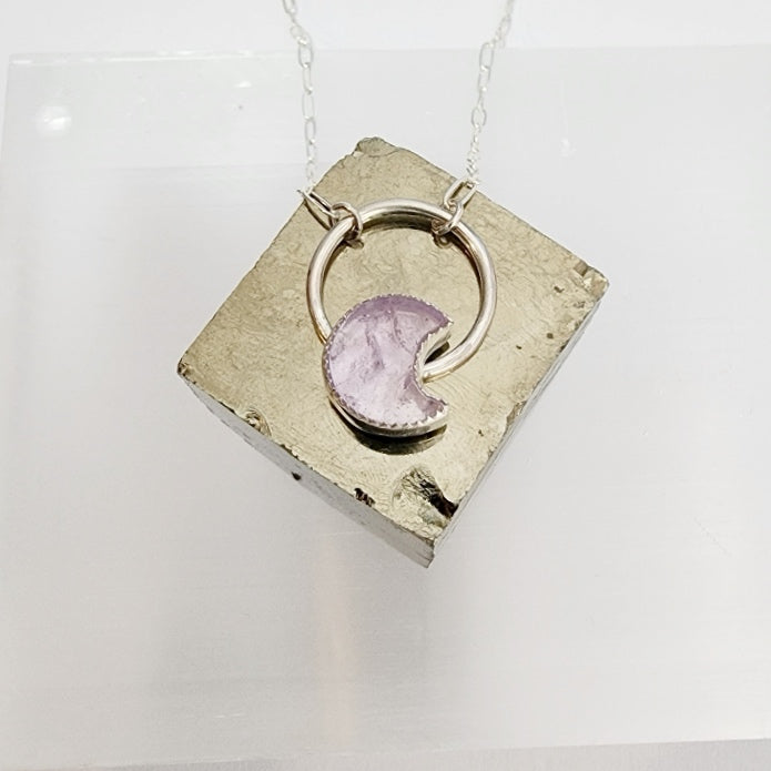 Amethyst Moon and Circle Sterling Silver Necklace