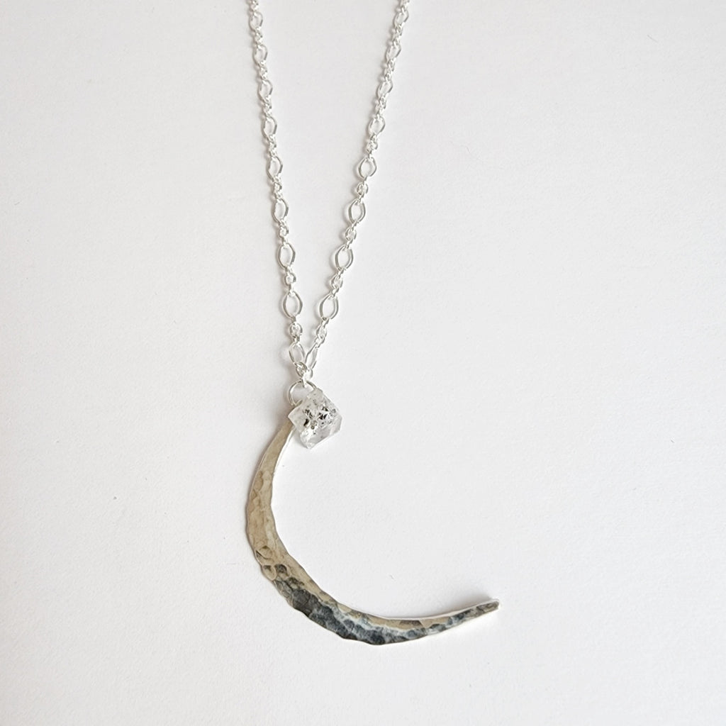 sterling silver hammered moon necklace