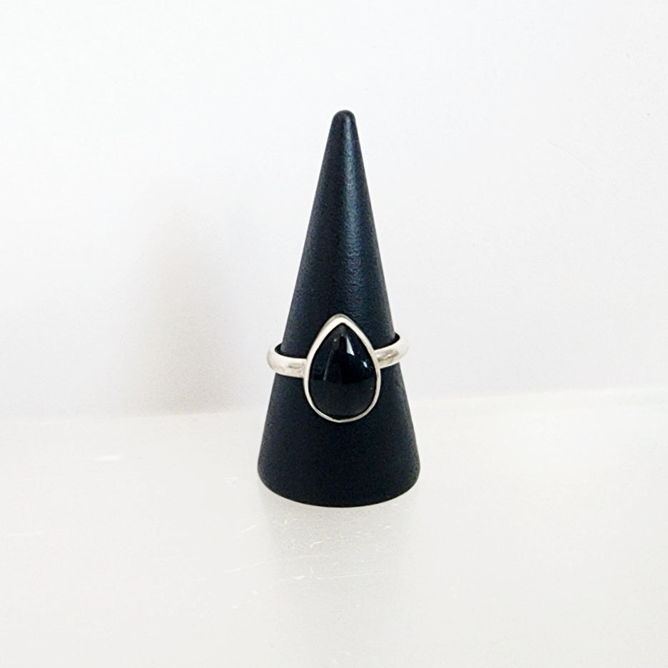 onyx gemstone stacking ring in sterling silver