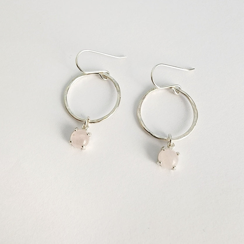 rose quartz gemstone earrings in sterling silver