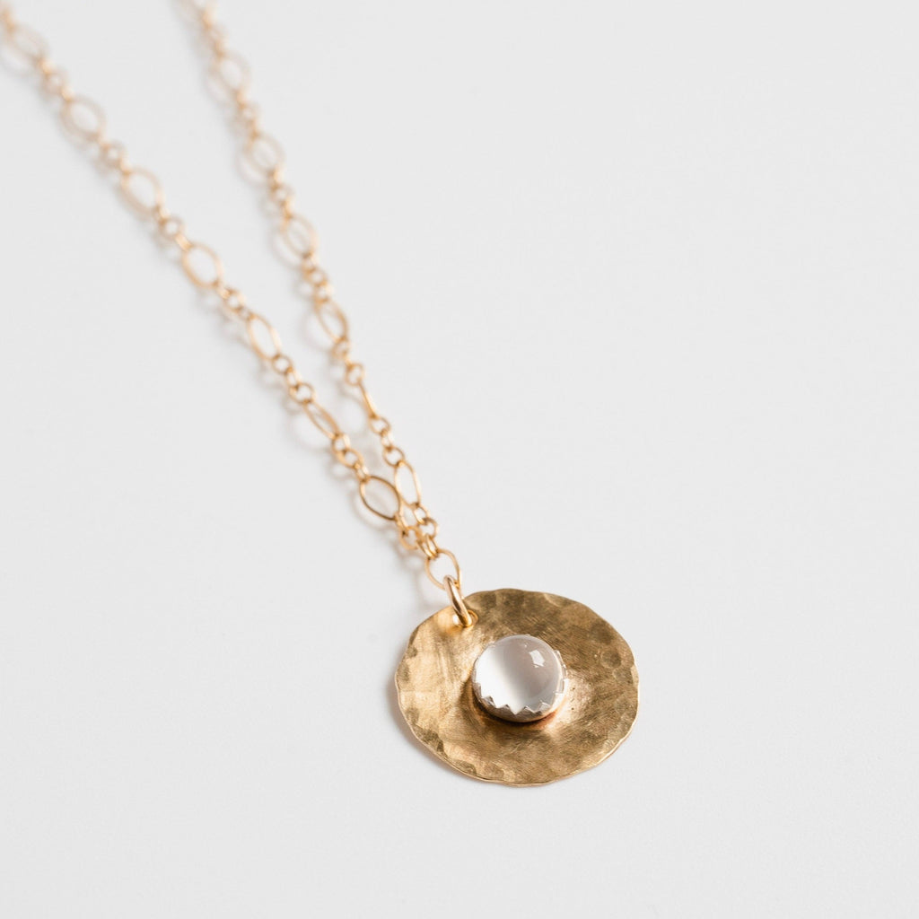Hammered Disc and Gemstone Necklace - Choose Your Gemstone and Metal