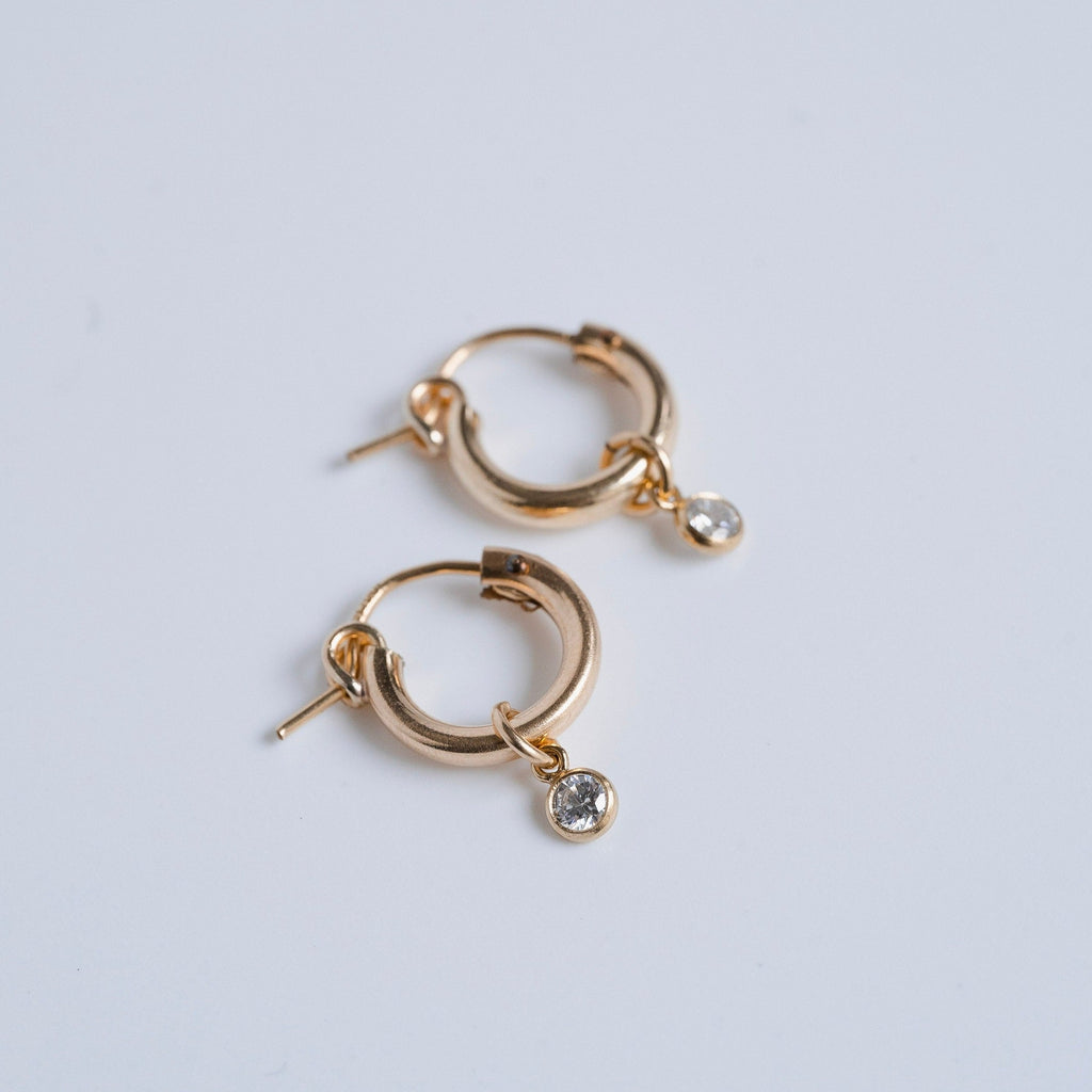 Cubic Zirconia Charm Hoop Earrings in 14 Karat Gold Fill
