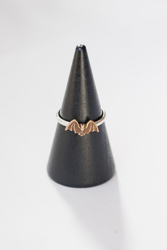 Bat Stacking Ring in Oxidized Brass and Sterling Silver