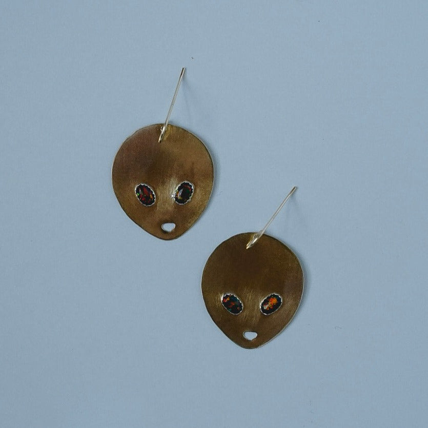 Outer Space Alien Silhouette Earrings in Brass