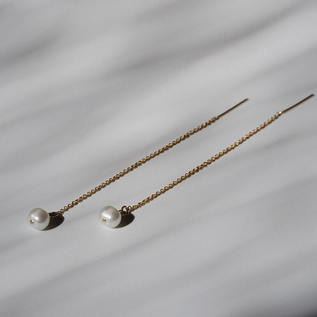 Pearl Threader Earrings - bridal jewelry - Choose Your Metal