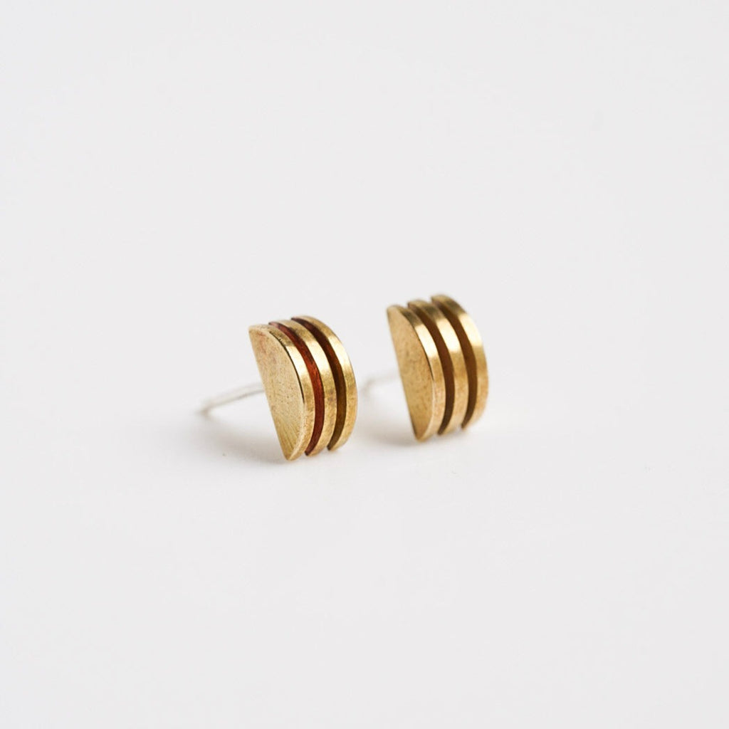 Semi Circle Pop Stud Earrings in Brass
