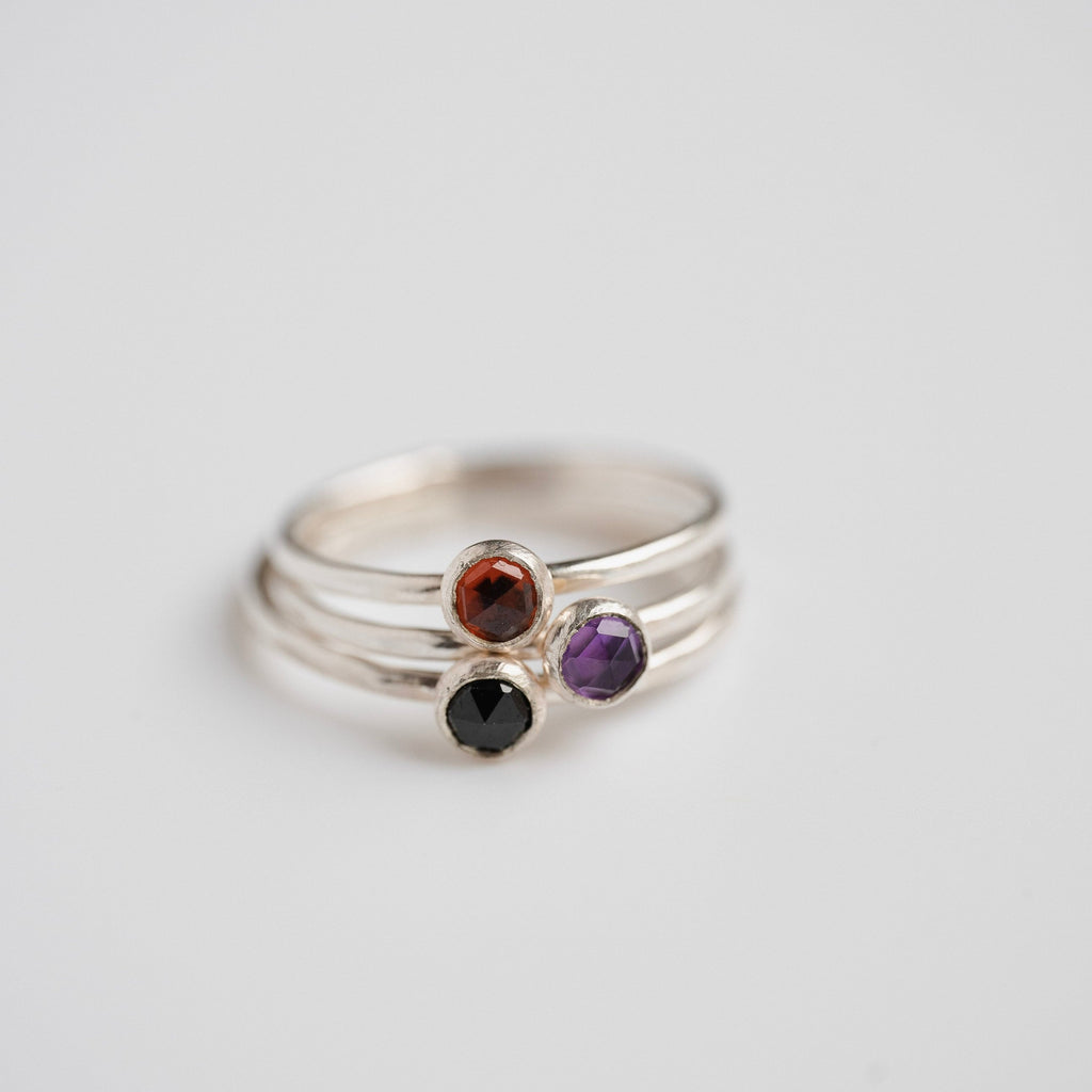 Black Spinel Gemstone Stacking Ring in Sterling Silver