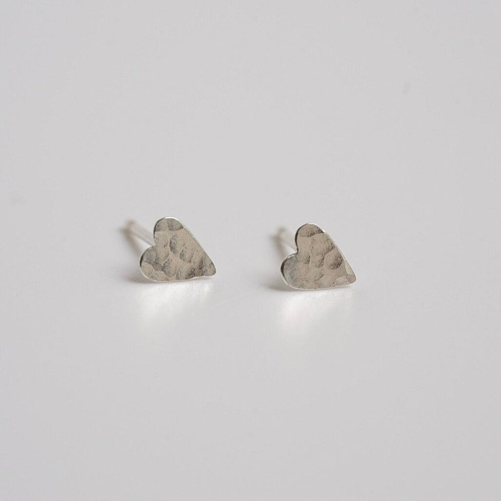 Heart Hammered Stud Earrings in sterling Silver