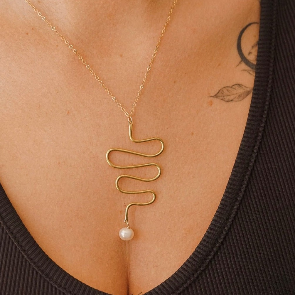 Pearl Squiggle Necklace - Choose Your Metal