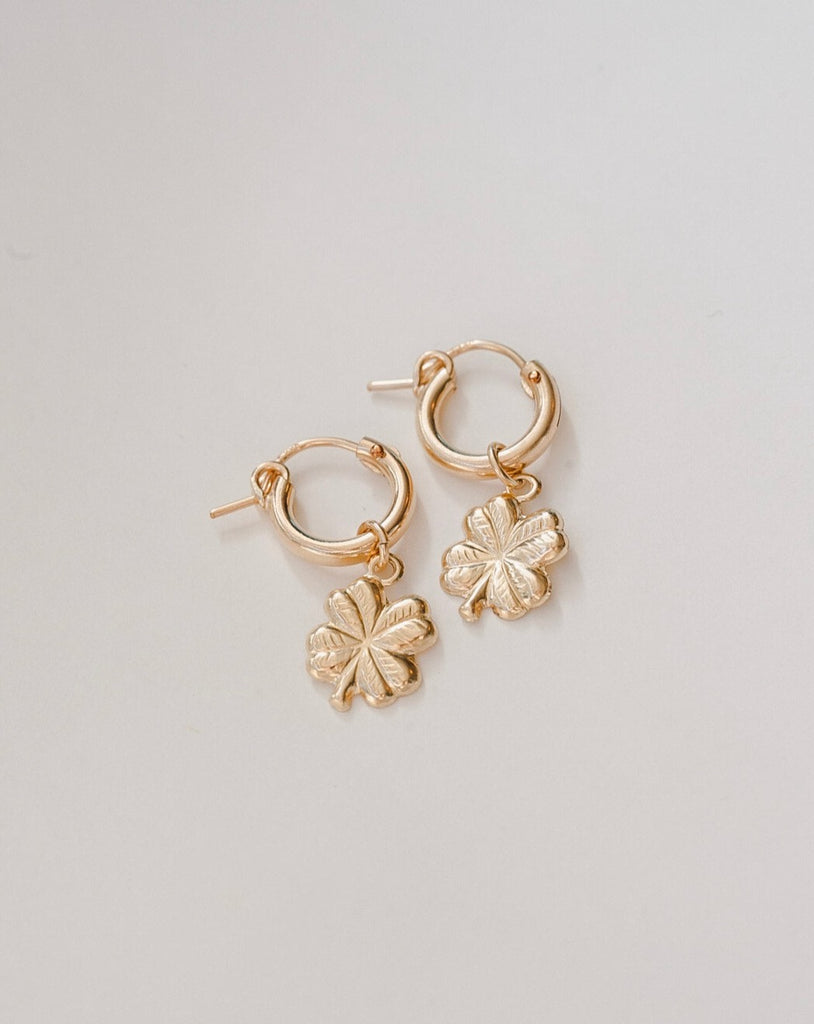 Four Leaf Clover Flower Hoop Earrings Gold Clover Huggie 