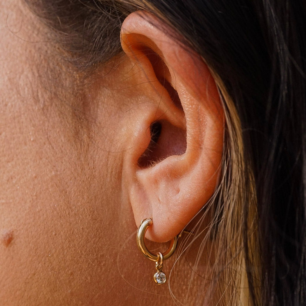 Cubic Zirconia Charm Hoop Earrings in 14 Karat Gold Fill