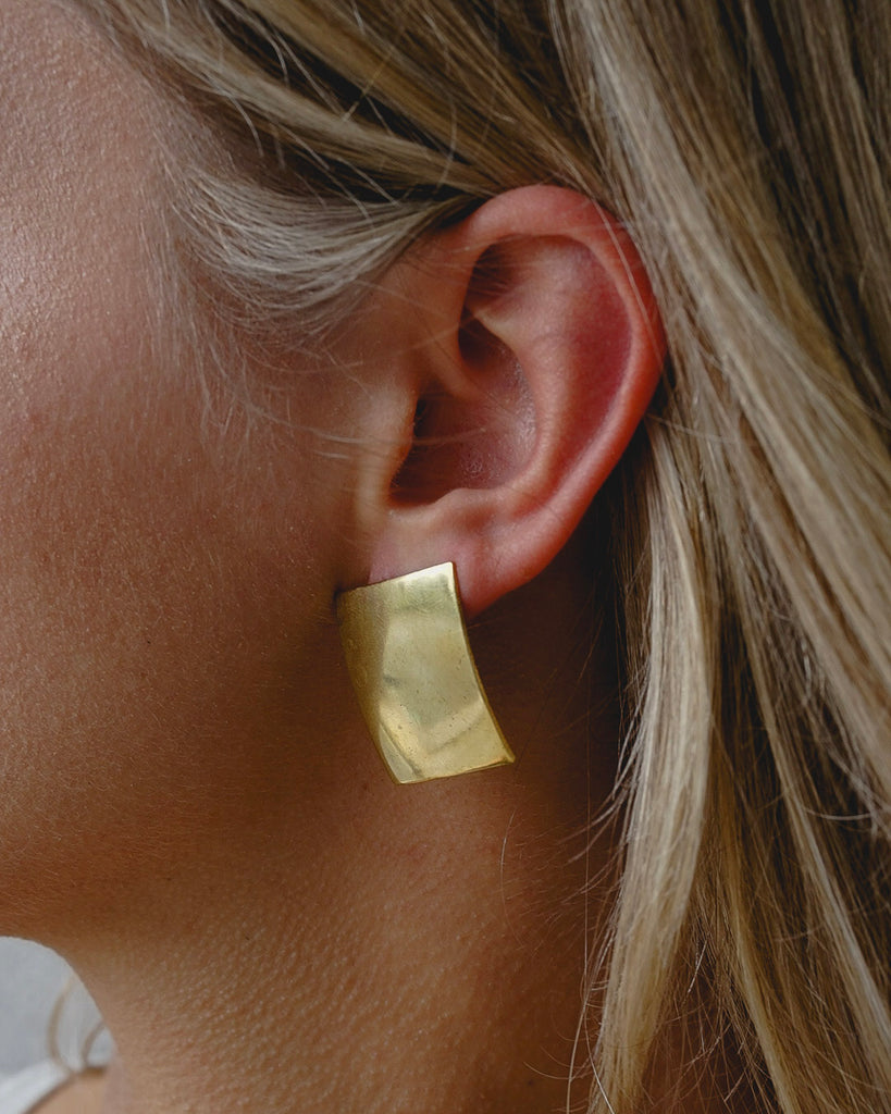 Brass Rectangle Stud Earrings