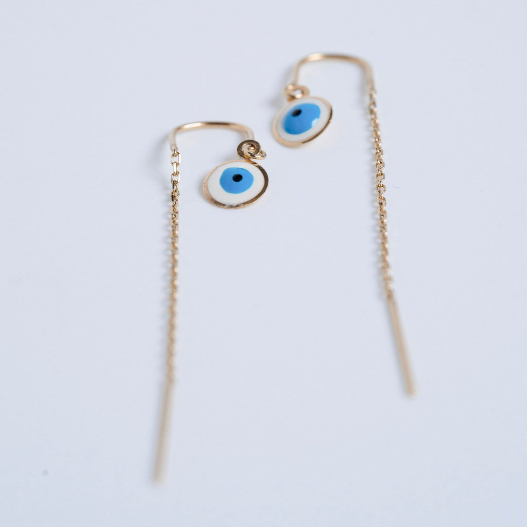 14 Karat Yellow Gold Evil Eye Earring Threaders