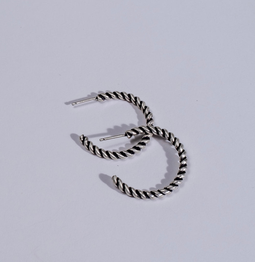 oxidized twist hoop earrings in sterling silver