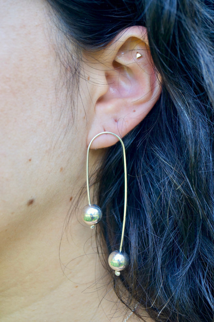 Double Sphere Curve Earrings - Choose Your Metal