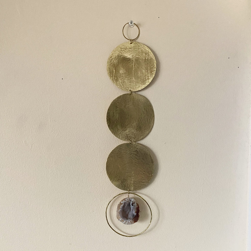Brass Geometric Wall Hanging with Druzy Agate