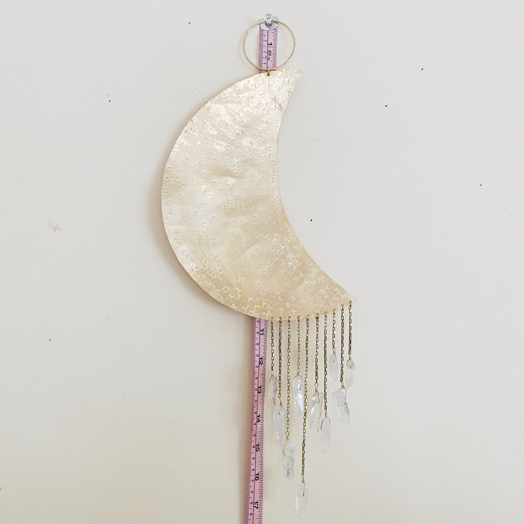 Hammered Brass and Quartz Crystal Wall Hanging - Choose Your Size