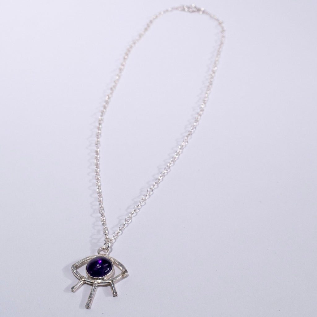 sterling silver and amethyst evil eye necklace