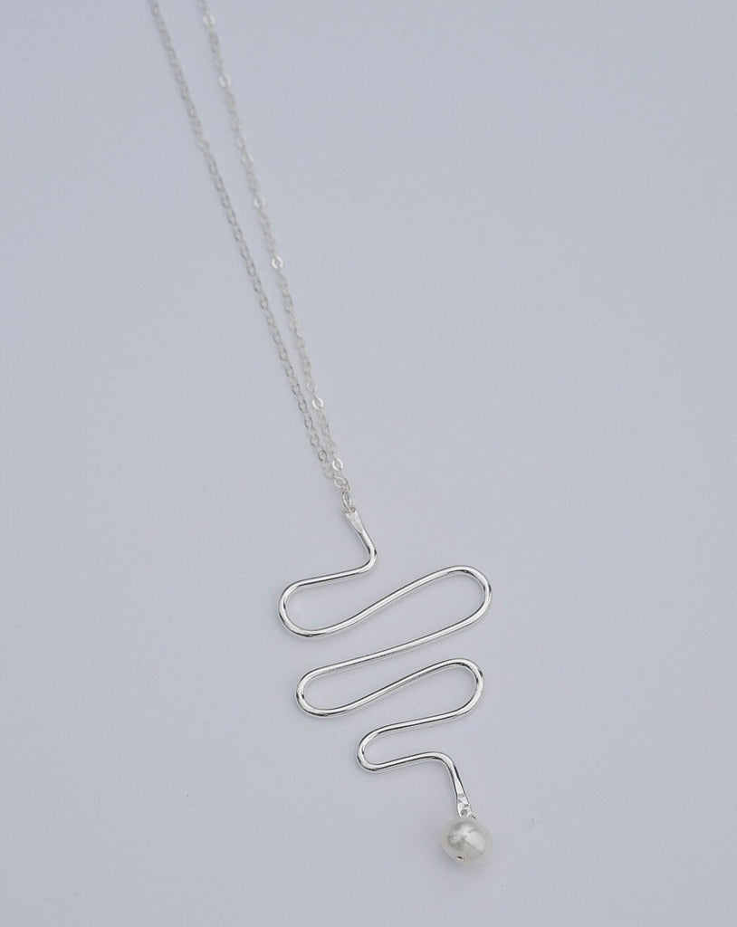 Pearl Squiggle Necklace - Choose Your Metal