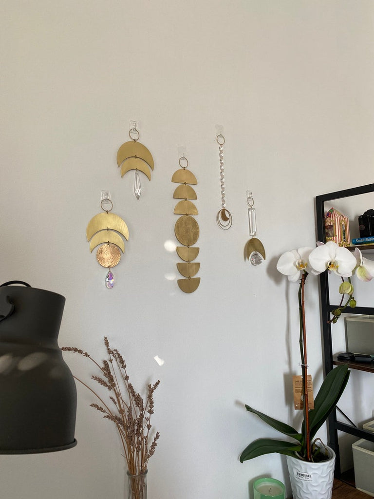 Geometric Brass and Crystal Sun Catcher Wall Hanging