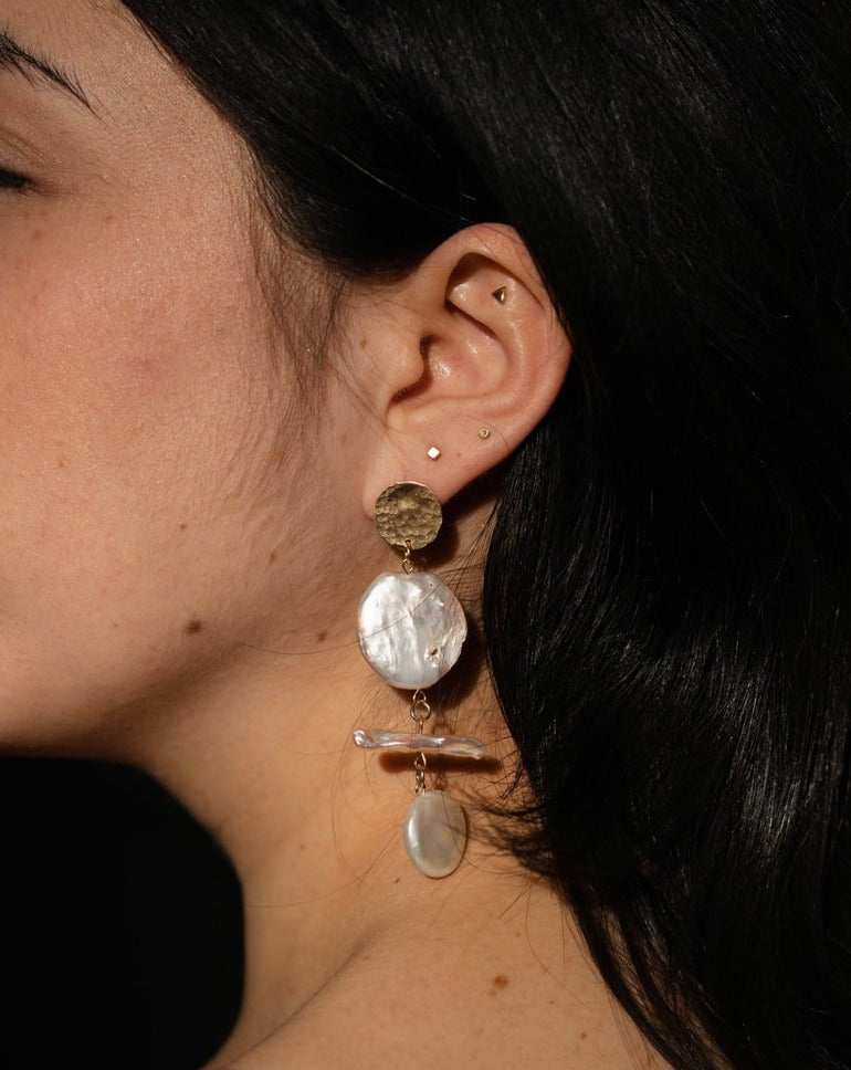 Organic Freshwater Pearl Geometric Earrings