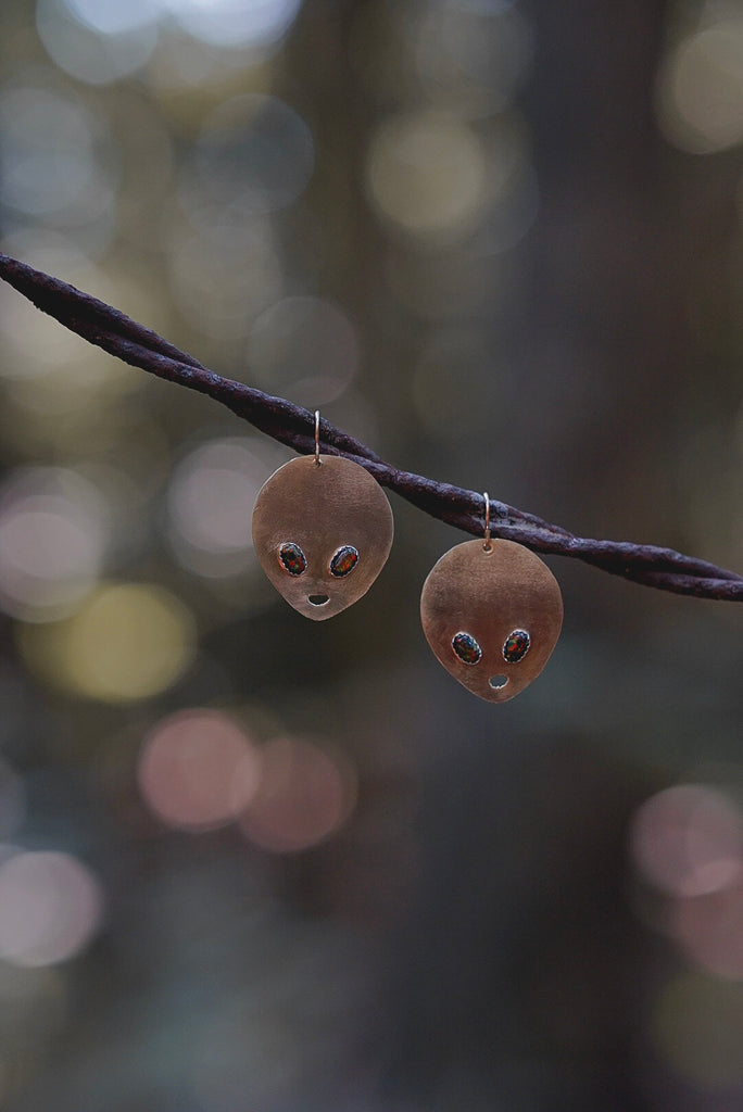 Outer Space Alien Silhouette Earrings in Brass