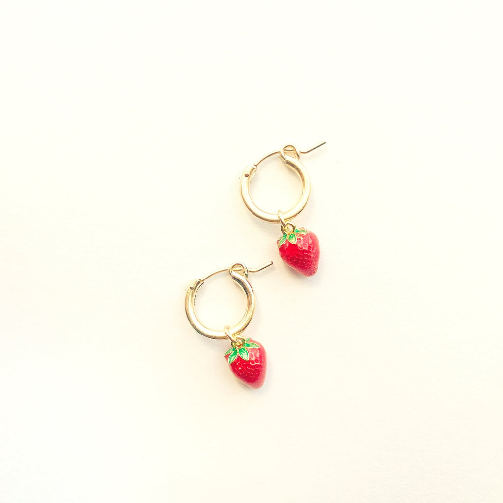 strawberry charm hoop earrings