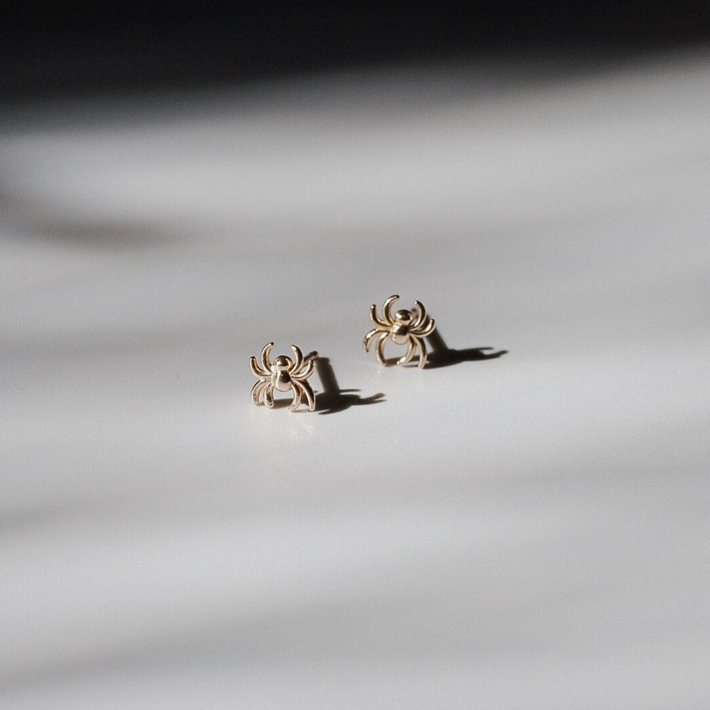 Tiny Spider Stud Earrings in 14 karat Yellow Gold