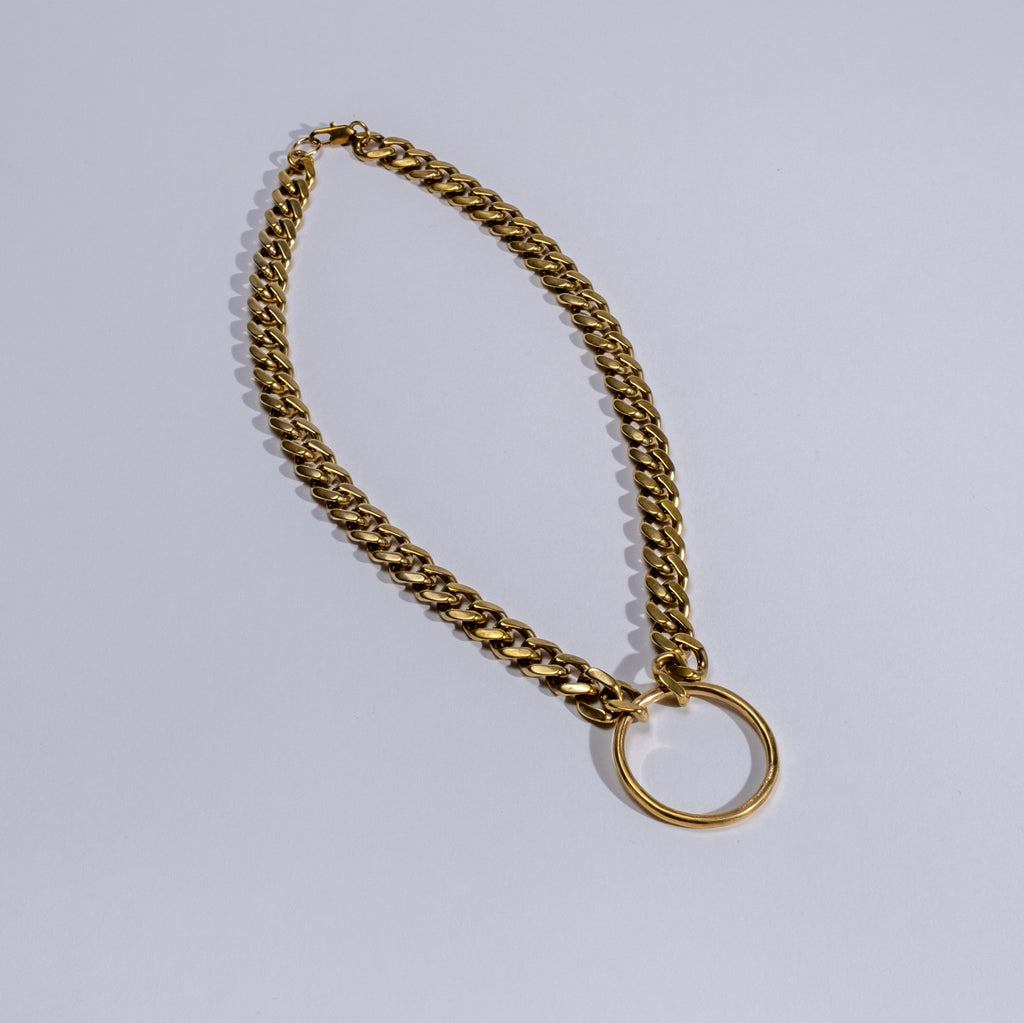 chunky chain and circle brass necklace